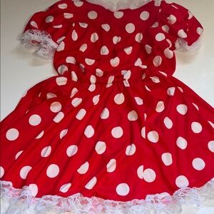 MINNIE MOUSE DRESS Disney Red and White Polka Dot Dress with Lace VINTAGE MINNIE